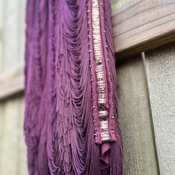 VERY RARE Free People Jagger Fringe Dress Plum Purple Beaded Sz 2 - Picture 7 of 11